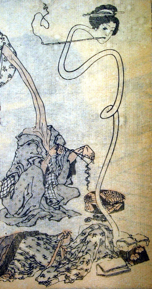 ukiyo-e print of rokurokubi by Hokusai